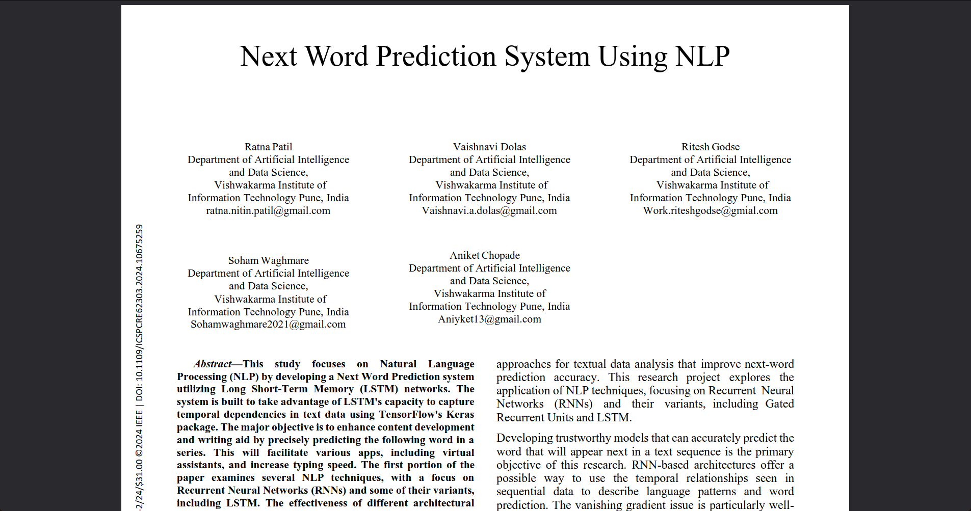 Paper (IEEE) - Next Word Prediction System Using NLP